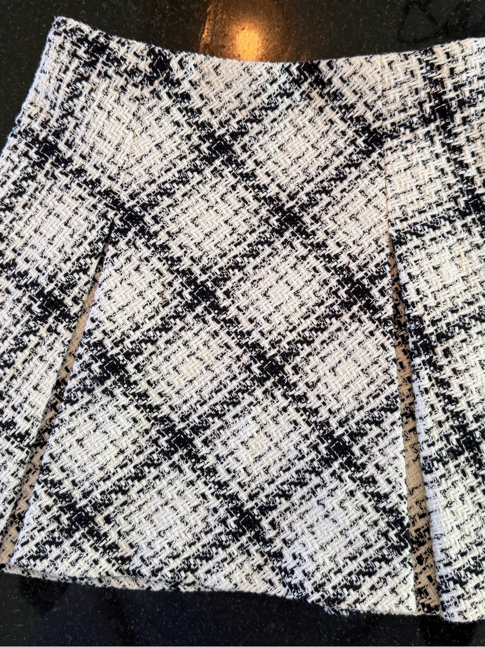Zara Black and White Tweed A-Line Skirt with Diamond Windowpane